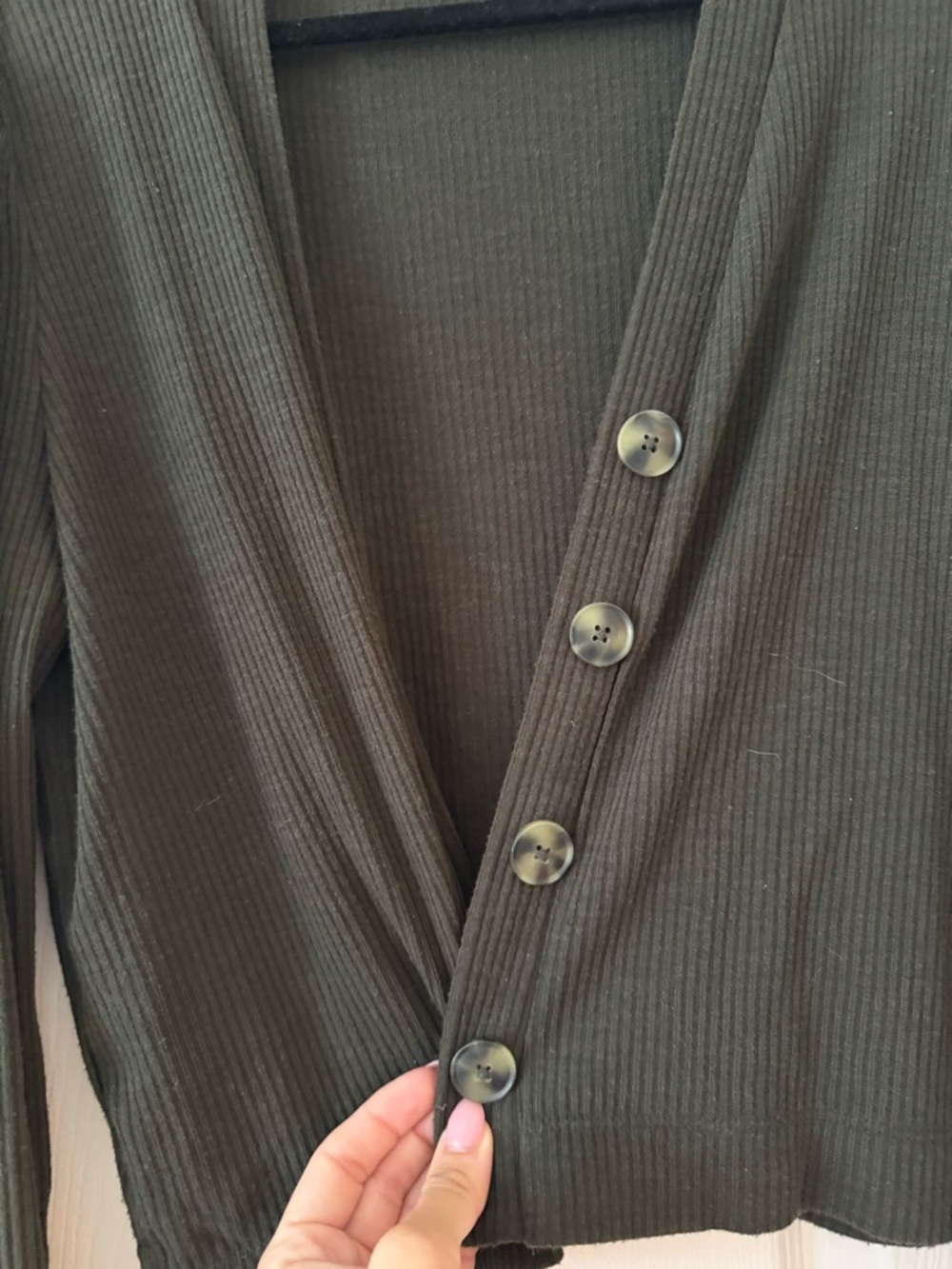 LOFT Olive Green Ribbed Button-Front Cardigan - Picture 2 of 3